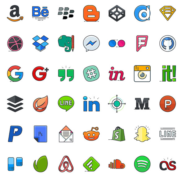 Social Media Filled Outline Icons