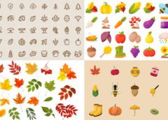 Разные иконки осени, красивые листья осенние в векторе (50+ наборов)