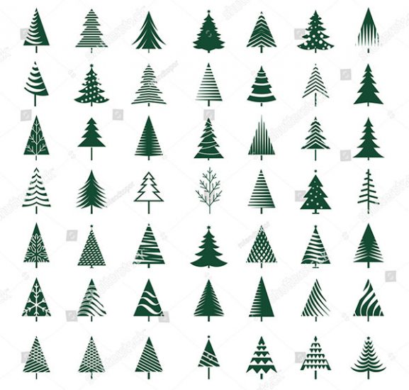 Set of Green Christmas Trees