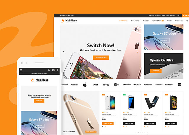 Mobillaso - адаптивный Magento шаблон интернет-магазина мобильных телефонов и аксессуаров